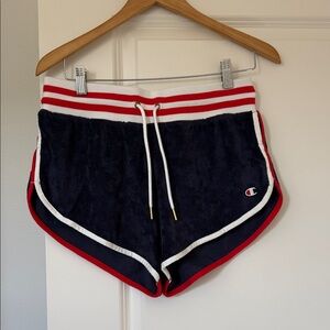 Champion Women's Athletic Shorts in Navy with Red and White Stripes